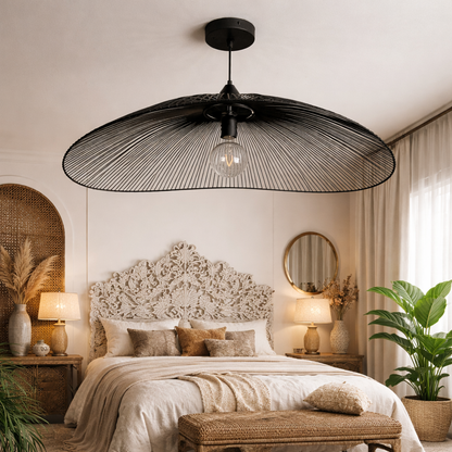 Modern Black Light Pendant Decorative Shade with Curved raffia Ceiling Lighting | WL-1q