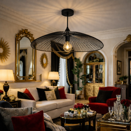 Modern Black Light Pendant Decorative Shade with Curved raffia Ceiling Lighting | WL-1q