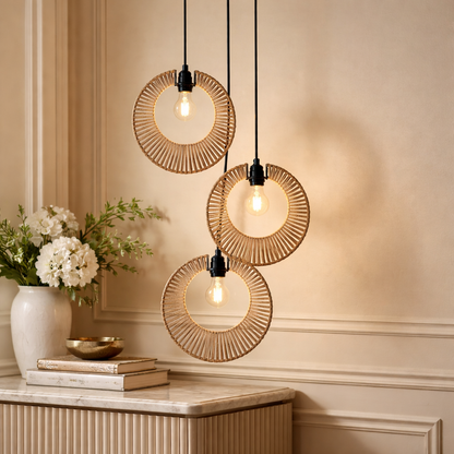 Caning Rattan Cane Rafia Wicker Lamp Premium Round Ceiling Light | 3 Pieces | WL-1u