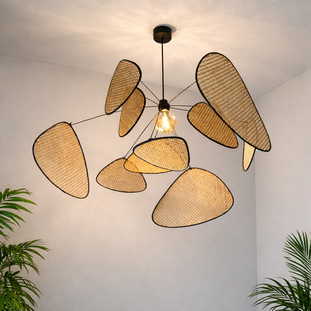 Handcrafted Natural Cane Woven Lampshade | Premium Ceiling Pendant Light for Hotel & Restaurant Décor  WL-3q
