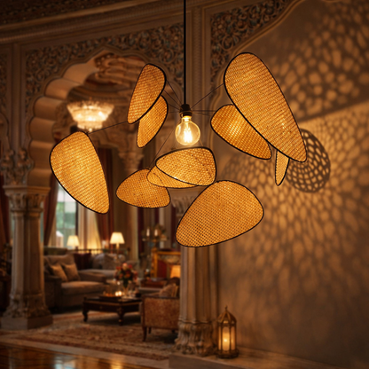 Handcrafted Natural Cane Woven Lampshade | Premium Ceiling Pendant Light for Hotel & Restaurant Décor  WL-3q