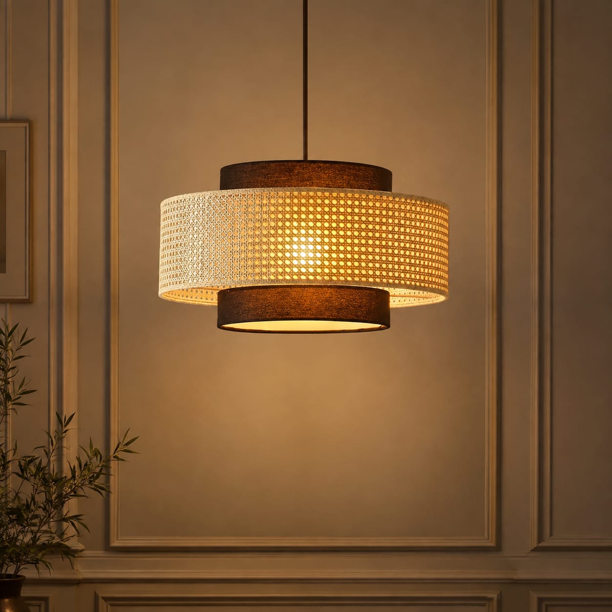 Hexagon cane webbing pendant lamp for hotel
