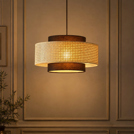 Hexagon cane webbing pendant lamp for hotel