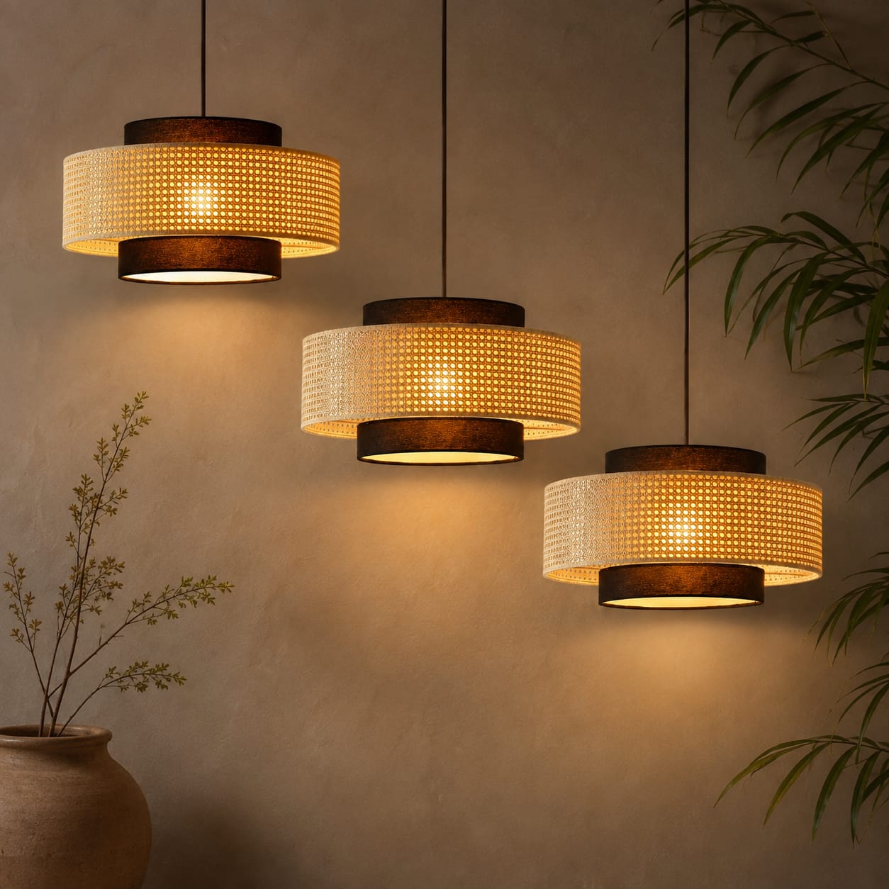 Hexagon cane webbing pendant lamp for hotel