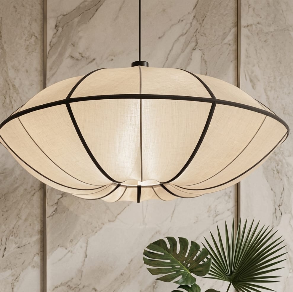 White Fabric Japanese Style Pendant Lamp