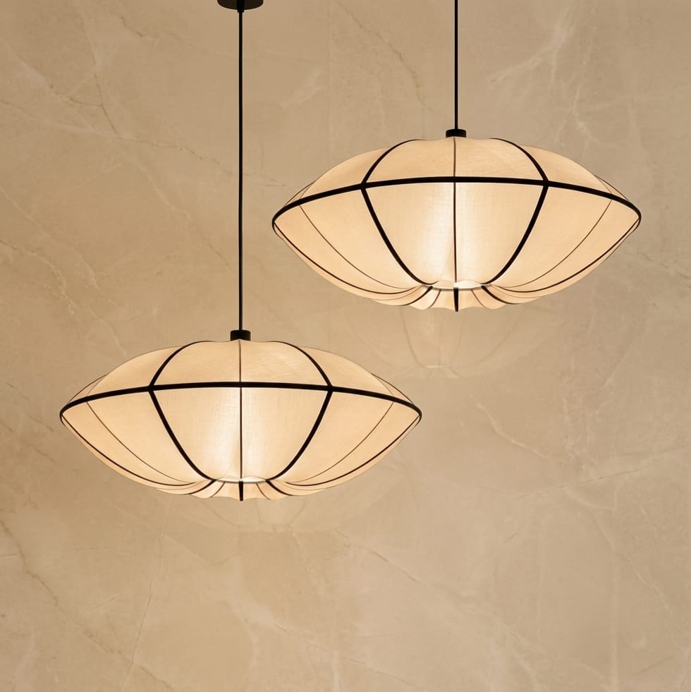 White Fabric Japanese Style Pendant Lamp