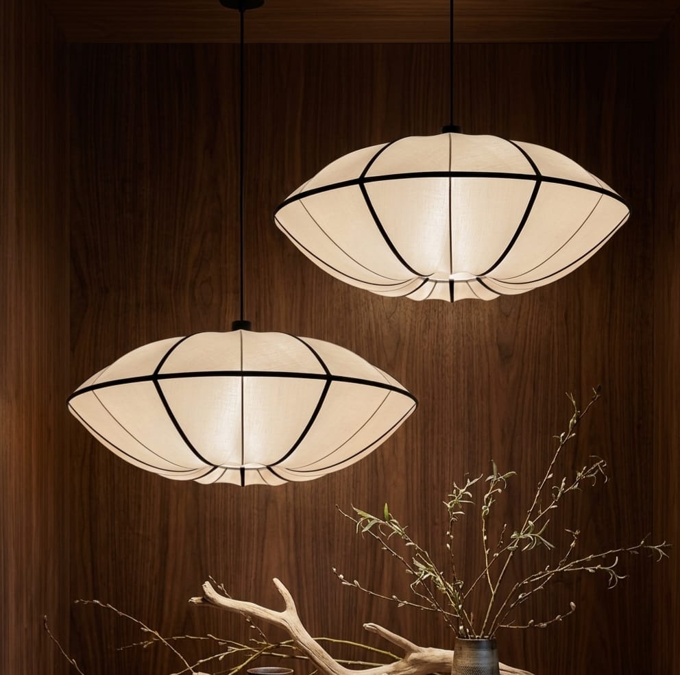 White Fabric Japanese Style Pendant Lamp