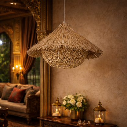 Luxury Handmade Wicker Bamboo Hanging Lamp | Natural Wooden Ceiling Light