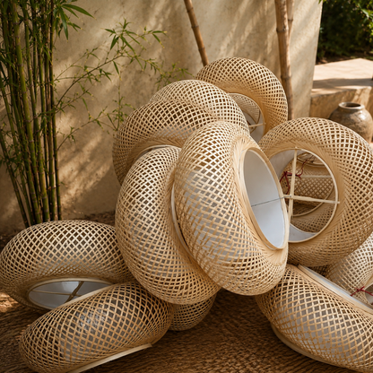 Rustic Bamboo Round Ceiling Lamp for Restaurant & Cafe