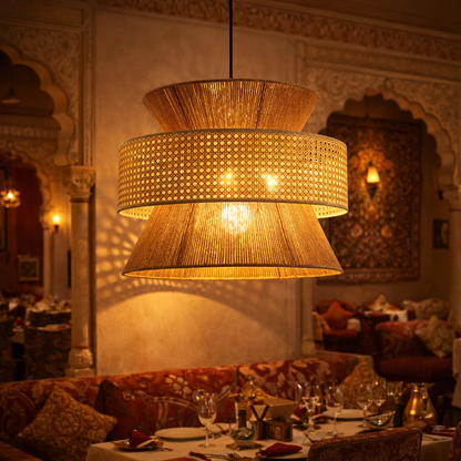 Eco-Friendly Wicker Hanging Lamp Handmade Boho Natural Rattan Bamboo Pendant