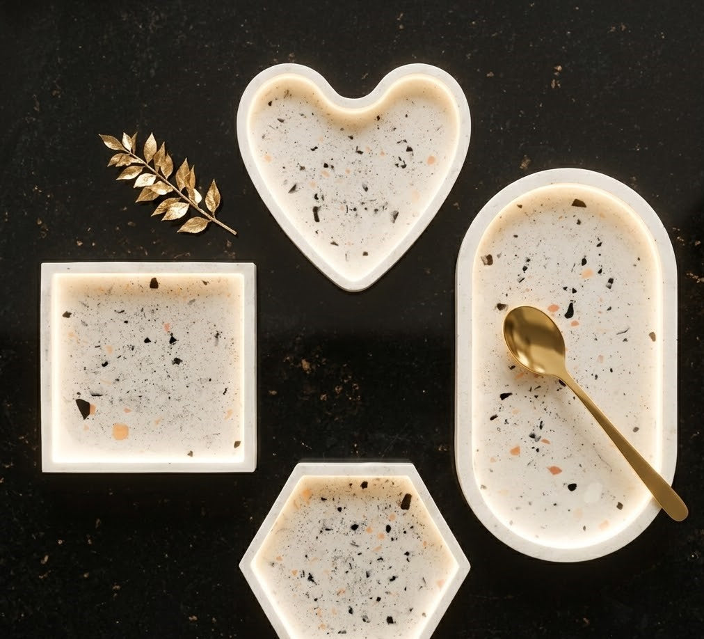 4 Piece Combo Premium Terrazzo Vanity & Pooja Tray Set