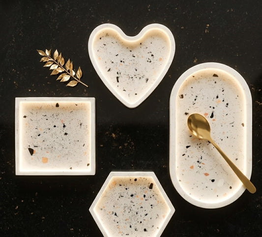 4 Piece Combo Premium Terrazzo Vanity & Pooja Tray Set