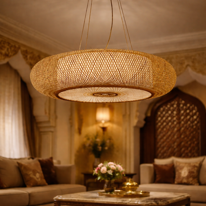 Rustic Bamboo Round Ceiling Lamp for Restaurant & Cafe