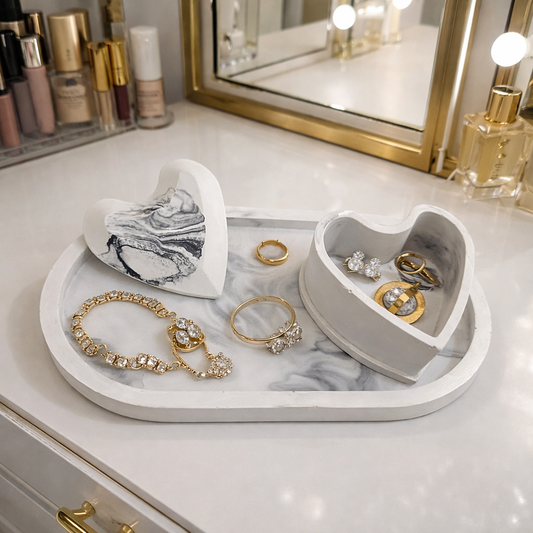 Handmade marble look Trinket heart shape Box with Tray | Home aesthetic tray