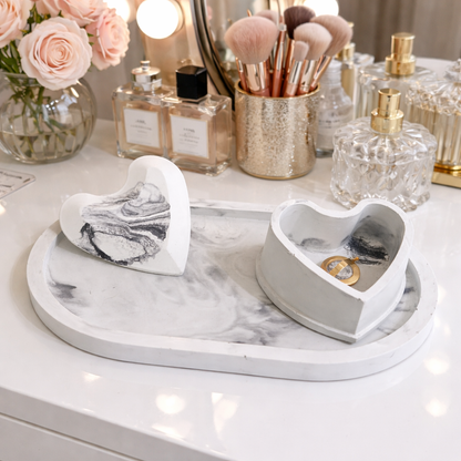 Handmade marble look Trinket heart shape Box with Tray | Home aesthetic tray