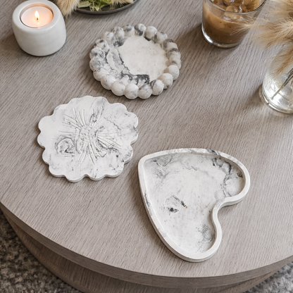 3-pack marble look trinket tray |Aesthetic handmade trinket tray
