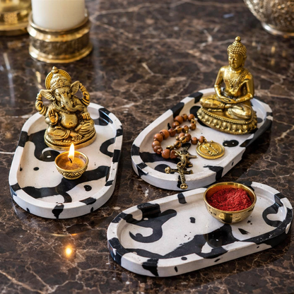 3-pack handcrafted marble splash catchall | Marble trinket Trays for gifting and for pooja unit