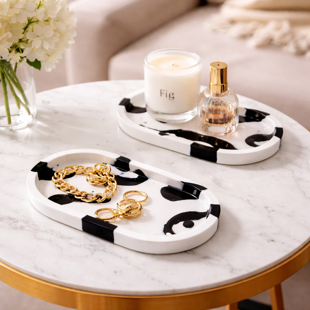 3-pack handcrafted marble splash catchall | Marble trinket Trays for gifting and for pooja unit