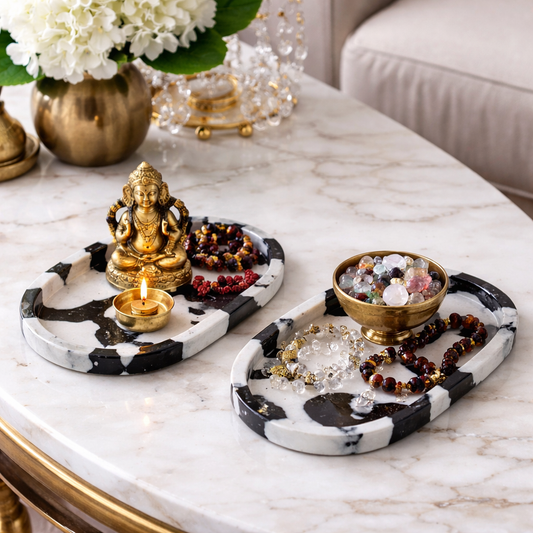 3-pack handcrafted marble splash catchall | Marble trinket Trays for gifting and for pooja unit