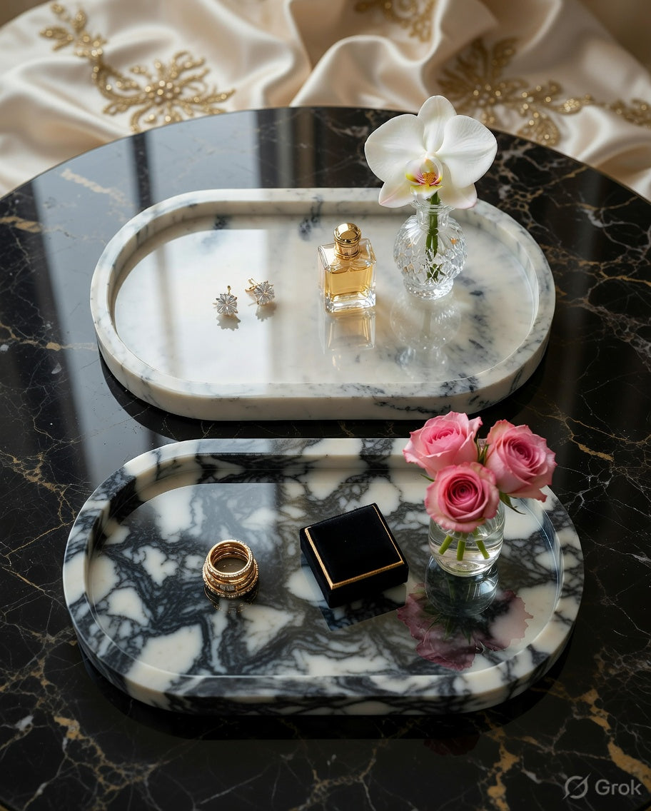 3- pack Hand-poured Mineral Composite Decorative Tray for pooja room and gifting