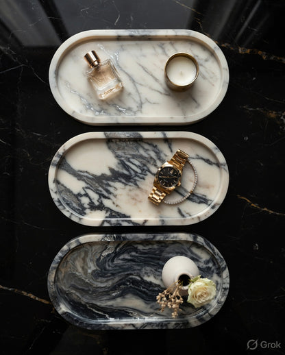 3- pack Hand-poured Mineral Composite Decorative Tray for pooja room and gifting