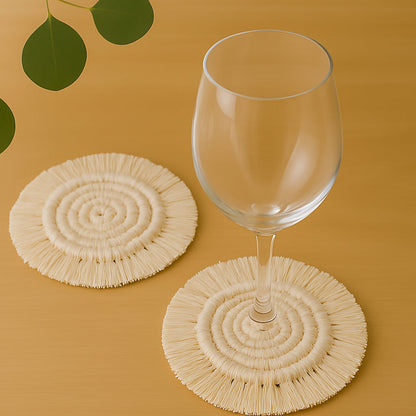Cups Set of 2 jute Coasters with tassel