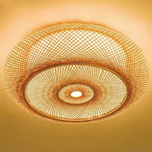 Rustic Bamboo Round Ceiling Lamp for Restaurant & Cafe