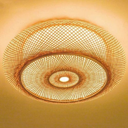 Rustic Bamboo Round Ceiling Lamp for Restaurant & Cafe