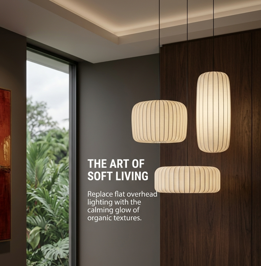 Set of 3 minimalist Ribbed Fabric Pendant Hanging Lamps