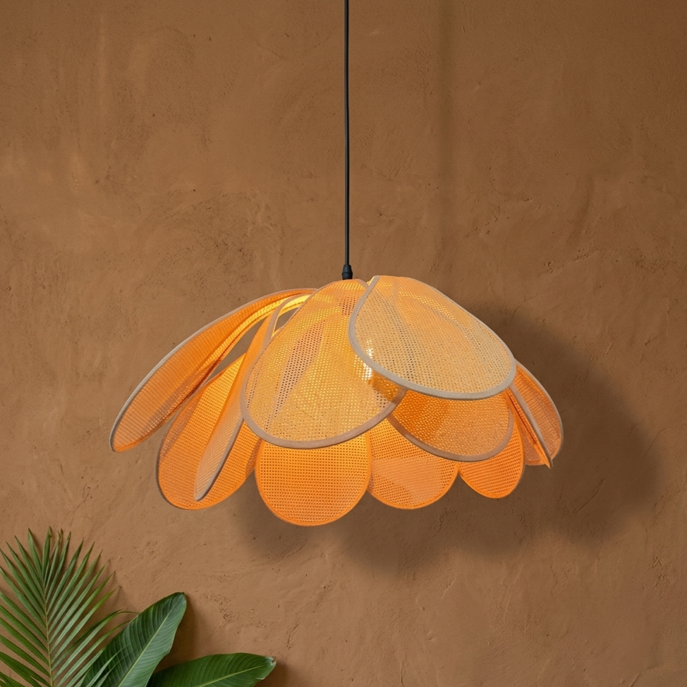 Minimalist Japanese Rattan Hanging Light | Artisan Woven Chandelier WL-3a