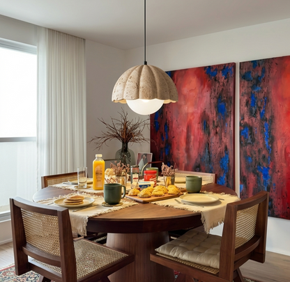 Aura Fluted Dome Pendant Lamp | Handcrafted Wabi-Sabi Hanging Light for Dining & Living Spaces