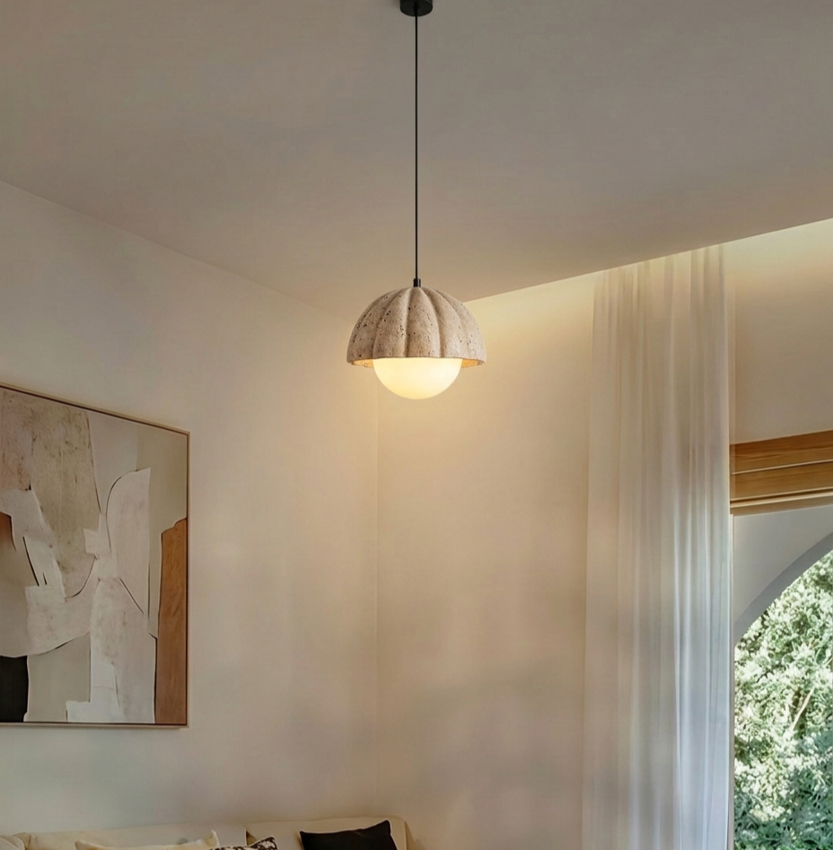 Aura Fluted Dome Pendant Lamp | Handcrafted Wabi-Sabi Hanging Light for Dining & Living Spaces
