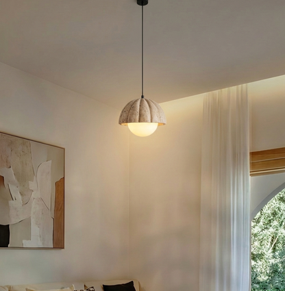 Aura Fluted Dome Pendant Lamp | Handcrafted Wabi-Sabi Hanging Light for Dining & Living Spaces