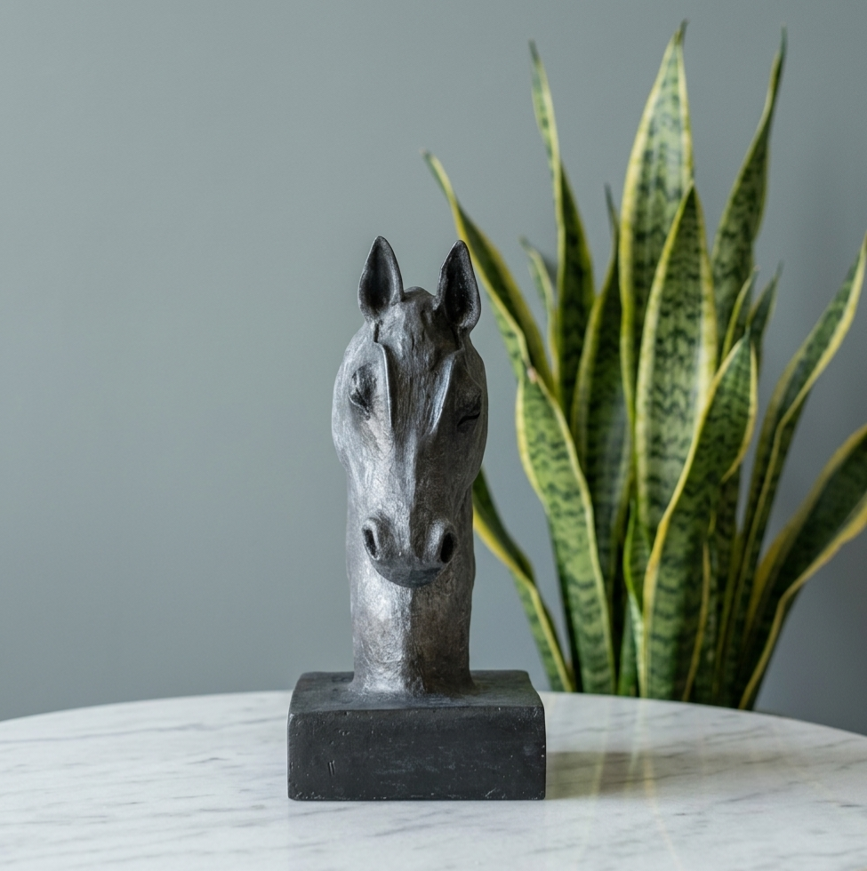 Antique Finish Horse Head Sculpture | Minimalist Modern Statement Showpiece