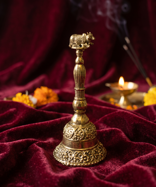 Brass Pooja Bell | Ghanti for Home Mandir | Handcrafted Nandi Bell and Pooja Room Decor