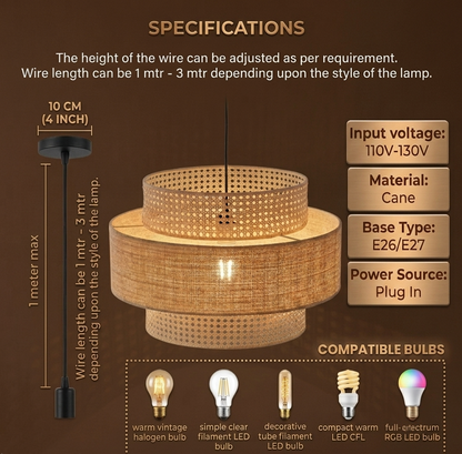 Hexagon cane Webbing Ceiling Lamp| lights for cafés and resorts