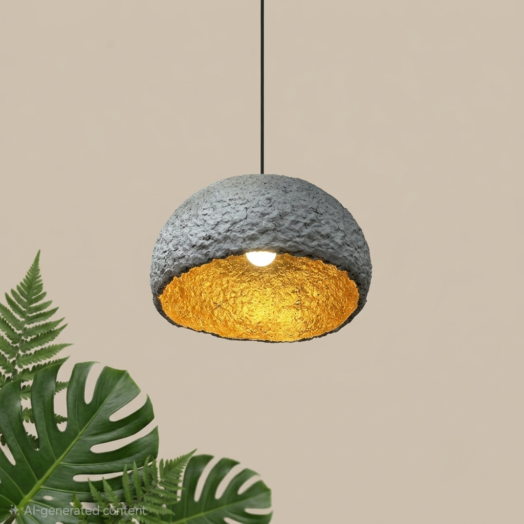 Aurelia Dome Handcrafted Papier Maché & Gilded Gold Pendant Light