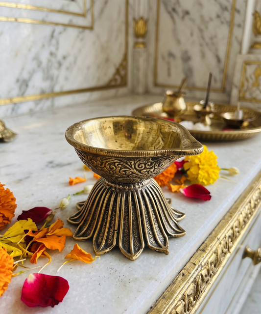 Handcrafted Pure Brass Lotus Diya for Puja & Home Decor (Set of 2)