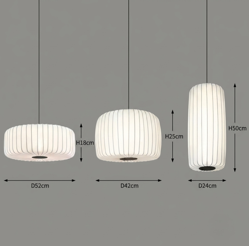 Set of 3 minimalist Ribbed Fabric Pendant Hanging Lamps