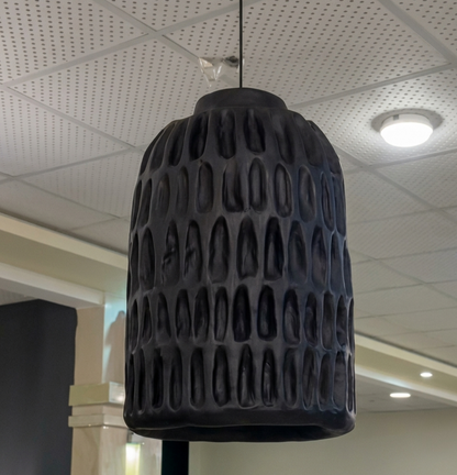 Handcrafted Charcoal Papier-Mache Pendant Light Fluted Dome Ceiling Lamp