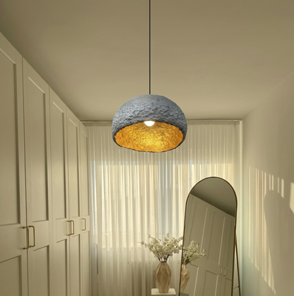Aurelia Dome Handcrafted Papier Maché & Gilded Gold Pendant Light