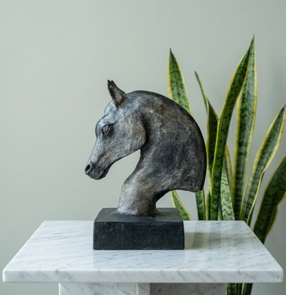 Antique Finish Horse Head Sculpture | Minimalist Modern Statement Showpiece