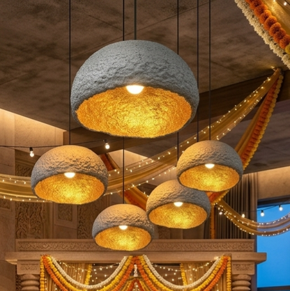 Aurelia Dome Handcrafted Papier Maché & Gilded Gold Pendant Light