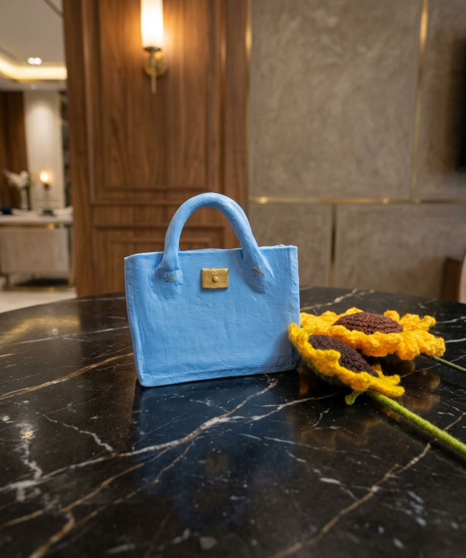 Aesthetic Handbag Showpiece and Newspaper Print Vase Living Room Decor