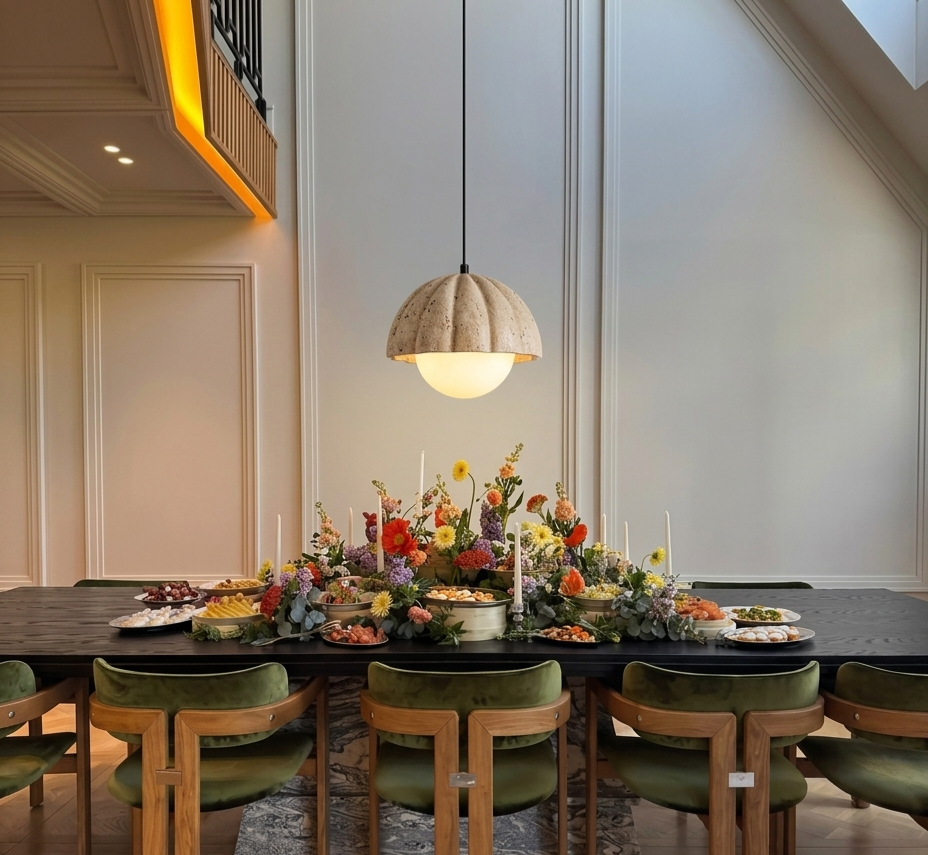 Aura Fluted Dome Pendant Lamp | Handcrafted Wabi-Sabi Hanging Light for Dining & Living Spaces