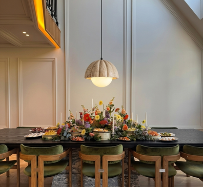 Aura Fluted Dome Pendant Lamp | Handcrafted Wabi-Sabi Hanging Light for Dining & Living Spaces