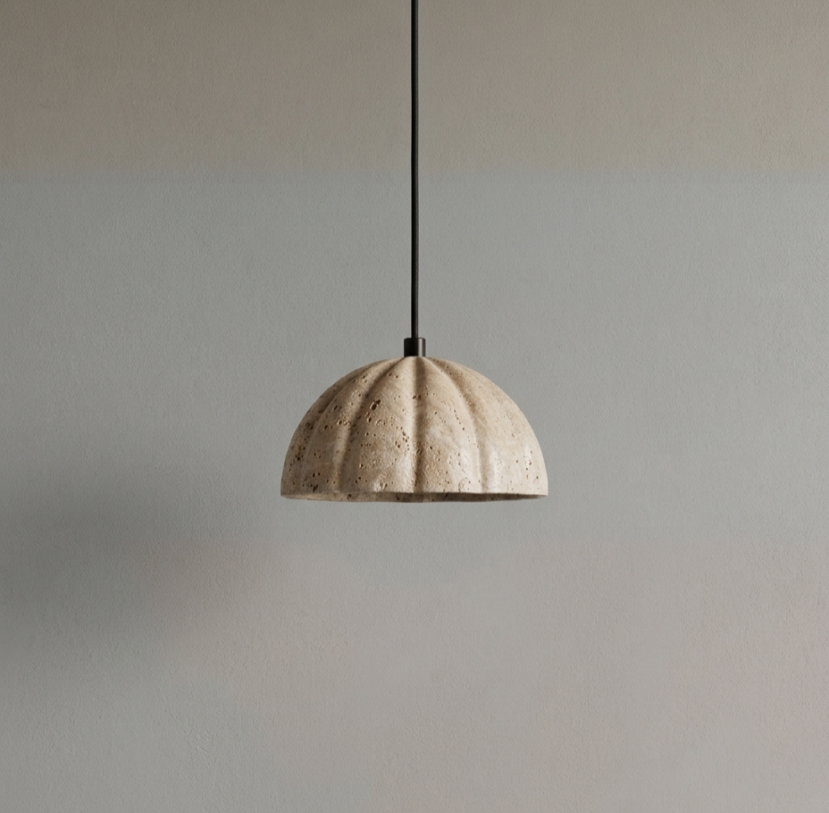 Aura Fluted Dome Pendant Lamp | Handcrafted Wabi-Sabi Hanging Light for Dining & Living Spaces