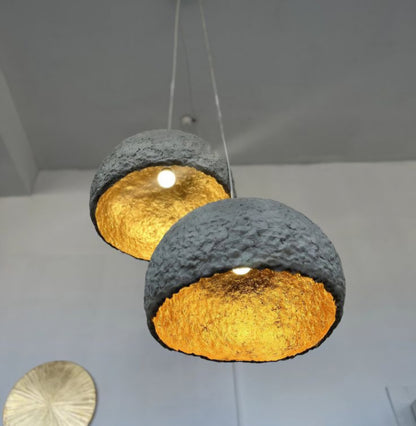 Aurelia Dome Handcrafted Papier Maché & Gilded Gold Pendant Light