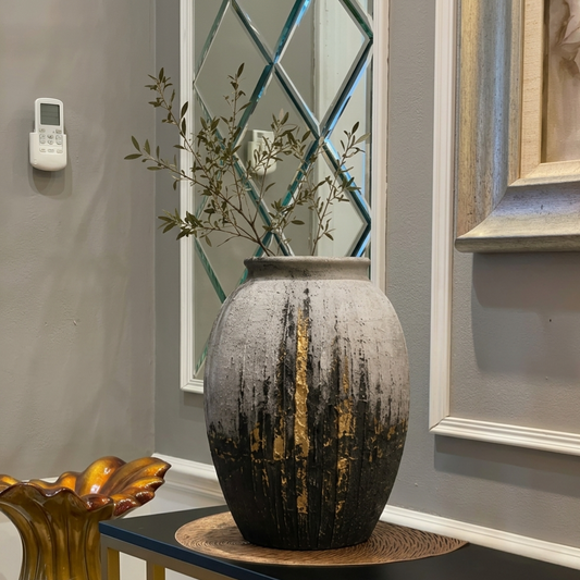 Handcrafted Cotton Paper Mache Floor Vase | Rustic Textured Wabi-Sabi Decorative Accent
