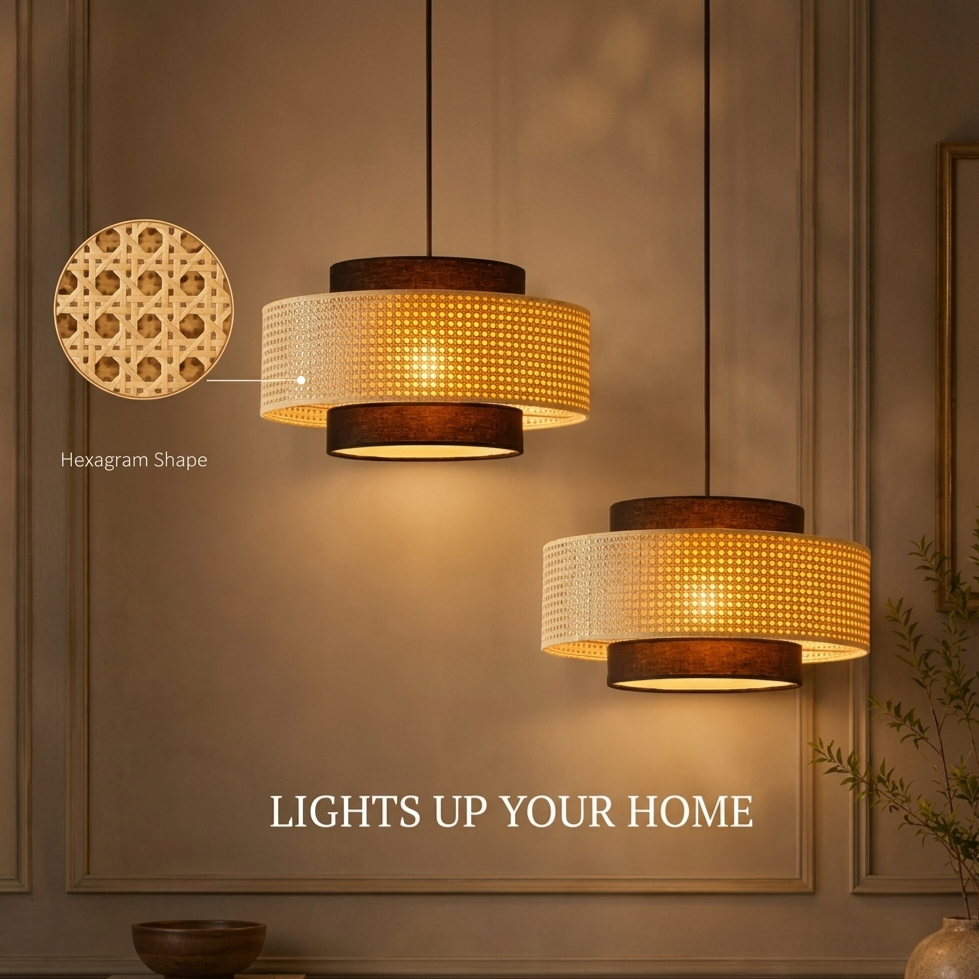 Hexagon cane webbing pendant lamp for hotel